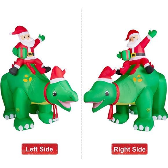 8 FT Christmas Inflatables Outdoor Decorations, Santa Claus Ride Dinosaur - Picture 7 of 8